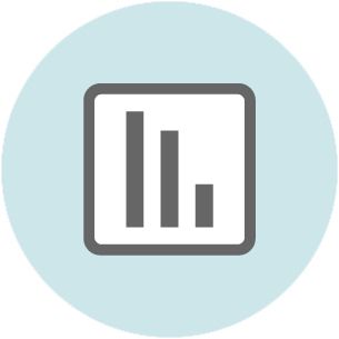Bar chart icon showing three descending bars representing data visualization or analytics.