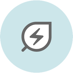 Lightning bolt inside a teardrop shape with a magnifying glass outline on light blue background