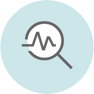 Magnifying glass with a heartbeat or pulse line inside, representing health monitoring or diagnostic services.