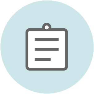 Clipboard icon with three horizontal lines representing a checklist or task list on a light blue circular background.