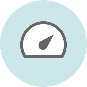Speedometer icon with needle pointing to the right on a light blue circular background.