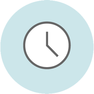 Clock icon showing 3 o'clock on a light blue circular background