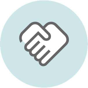 Gray outlined hand symbol with fingers extended on light blue circular background.