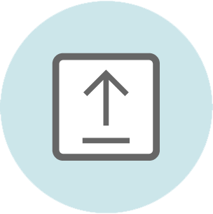 Upload icon with upward arrow above a horizontal line inside a rounded square button