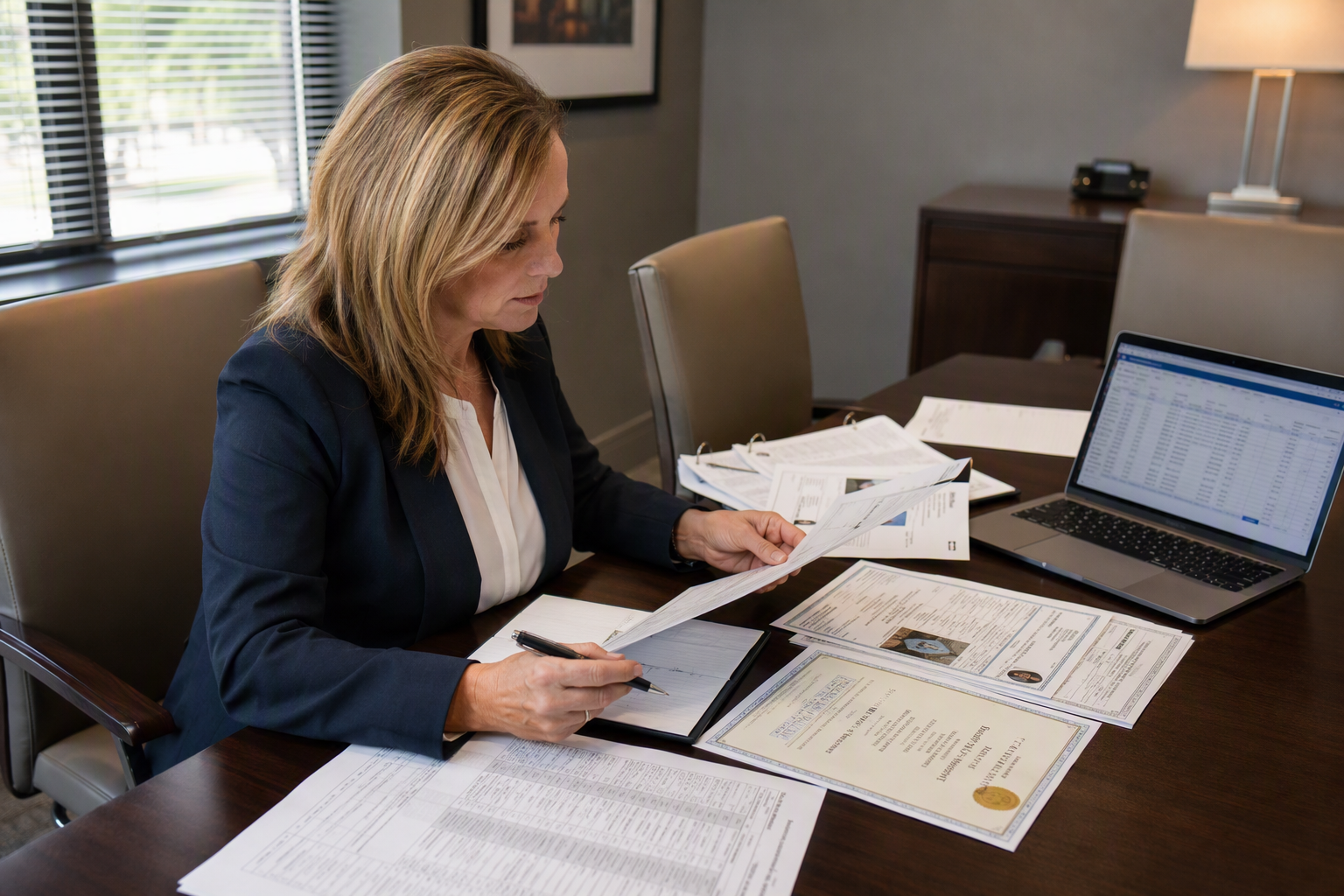 Hotel facilities director reviewing ASME A17.1 elevator inspection records and compliance documentation at a Columbia SC hotel, reflecting best practices for elevator maintenance recordkeeping.