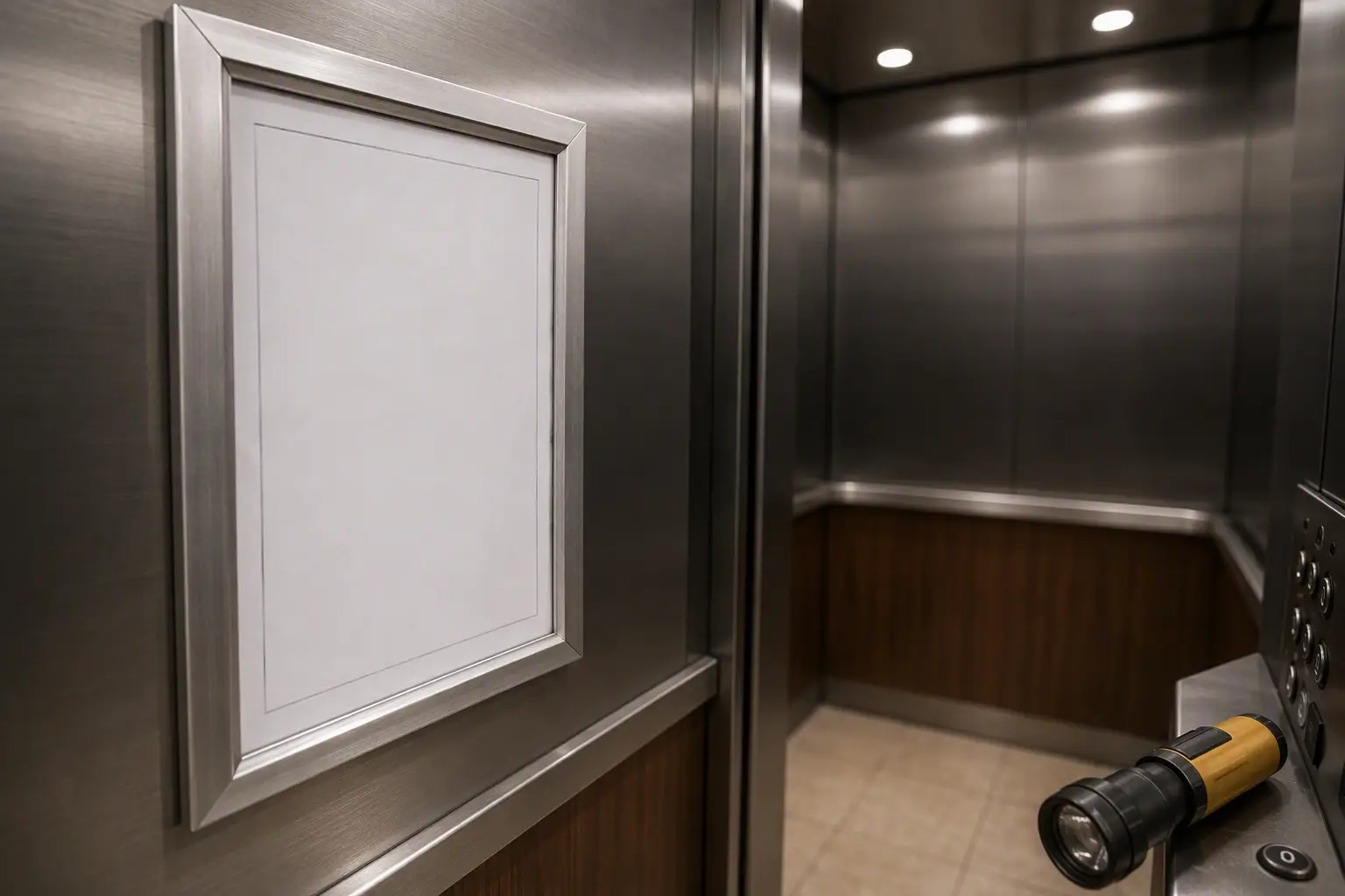 South Carolina elevator inspection certificate mounted inside a commercial elevator cab, representing mandatory annual compliance costs in an elevator maintenance budget