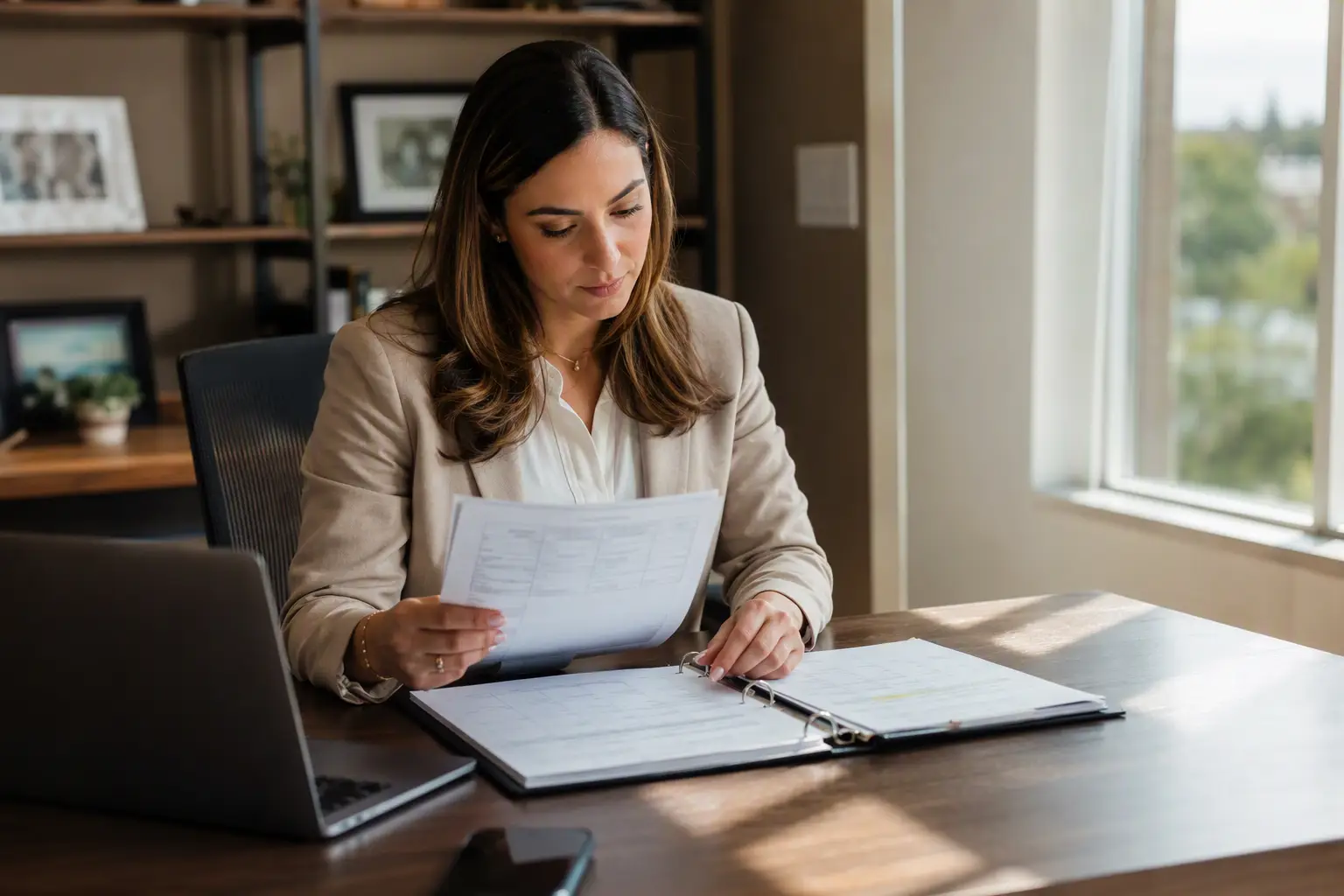 Apartment property manager reviewing elevator inspection certificate and maintenance schedule to meet South Carolina elevator compliance requirements